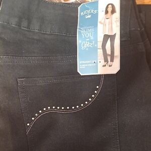 NWT Riders by Lee Women's 16M Black Straight Leg Jeans With Glitter Pockets